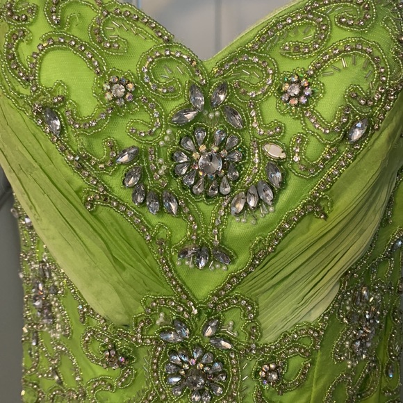 Lime Green Gem Embellished High Low Ombre Dress with slight train - Picture 2 of 9